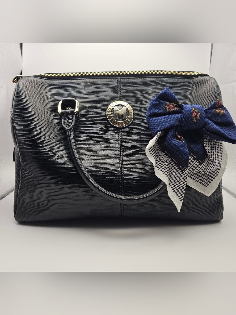 Metrocity Black Textured Leather Satchel